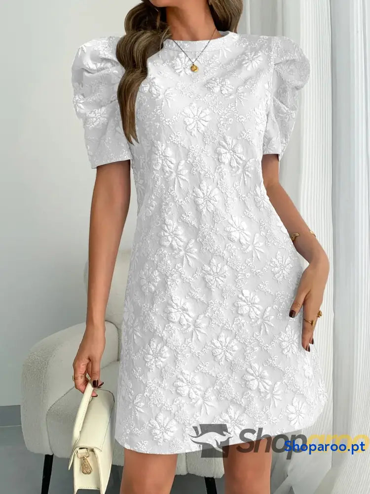 Round Neck Puff Short Sleeve Mini Dress