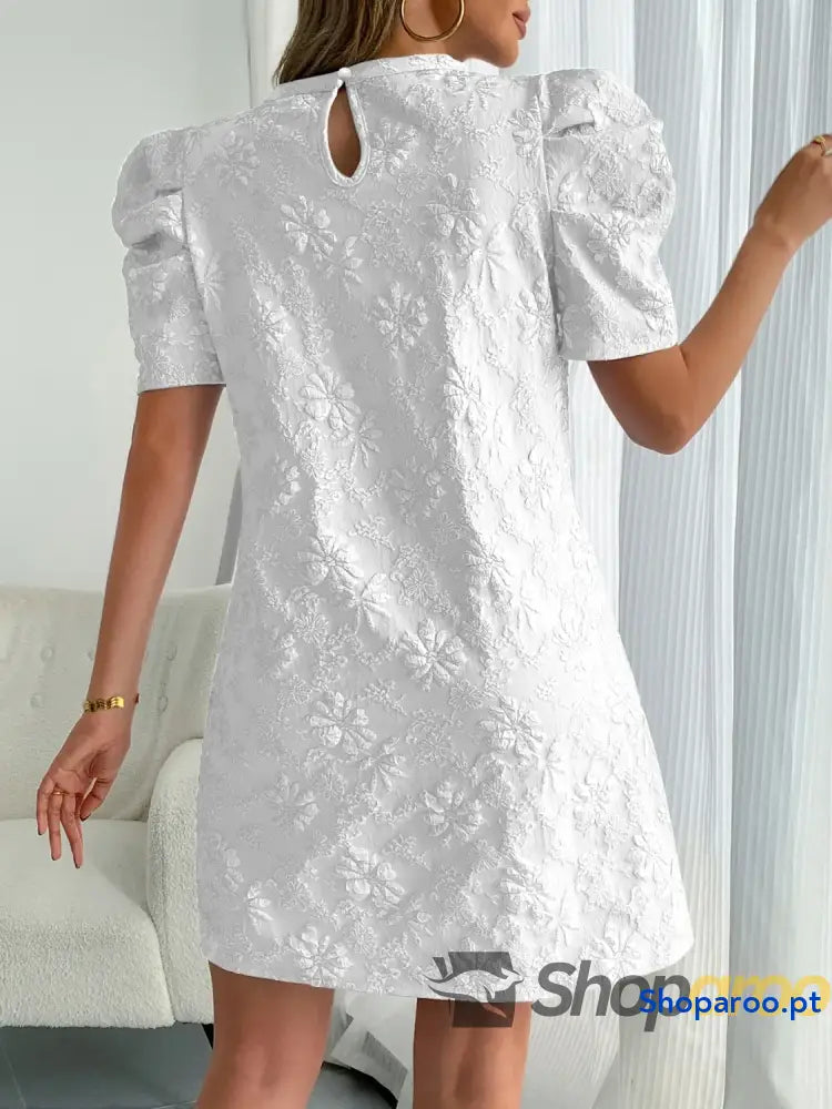 Round Neck Puff Short Sleeve Mini Dress