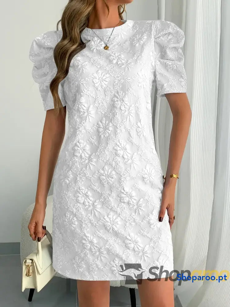 Round Neck Puff Short Sleeve Mini Dress