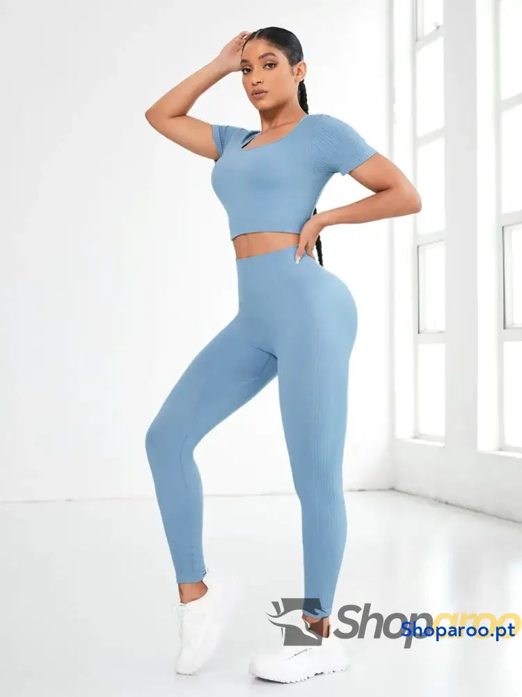 Round Neck Short Sleeve Top and Leggings Active Set