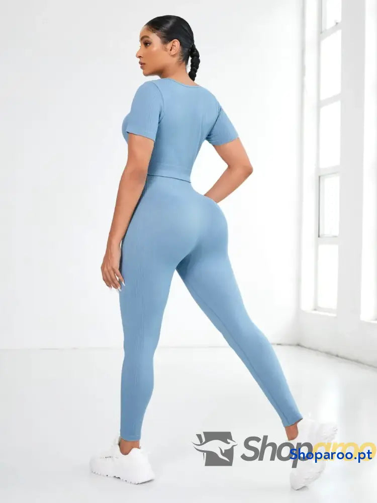 Round Neck Short Sleeve Top and Leggings Active Set