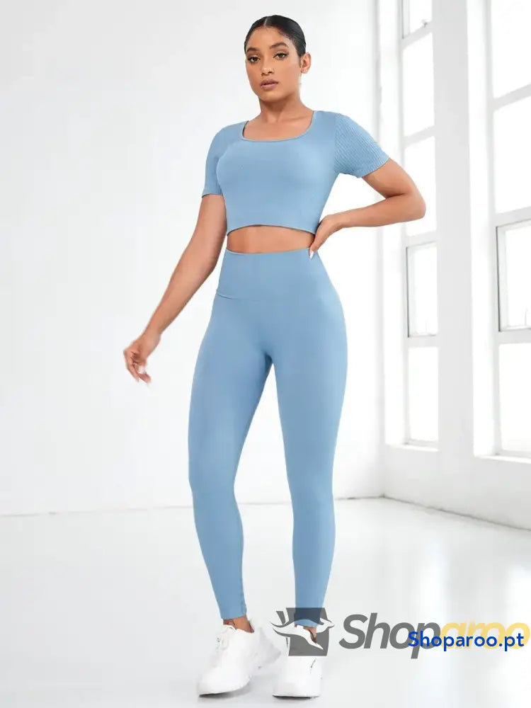 Round Neck Short Sleeve Top and Leggings Active Set