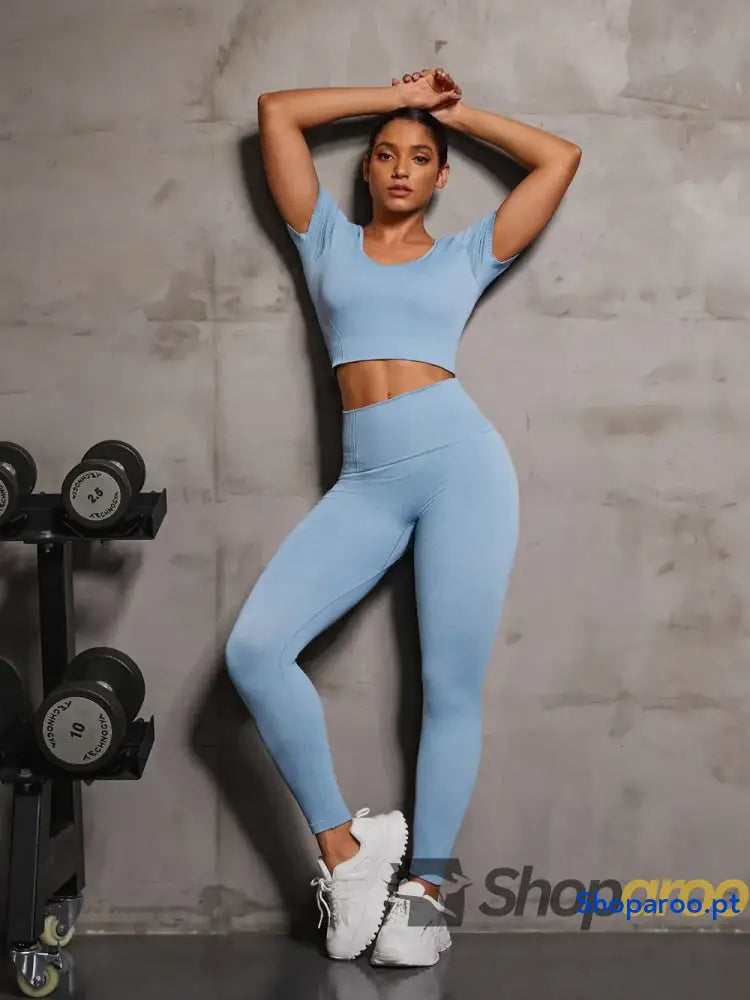 Round Neck Short Sleeve Top and Leggings Active Set