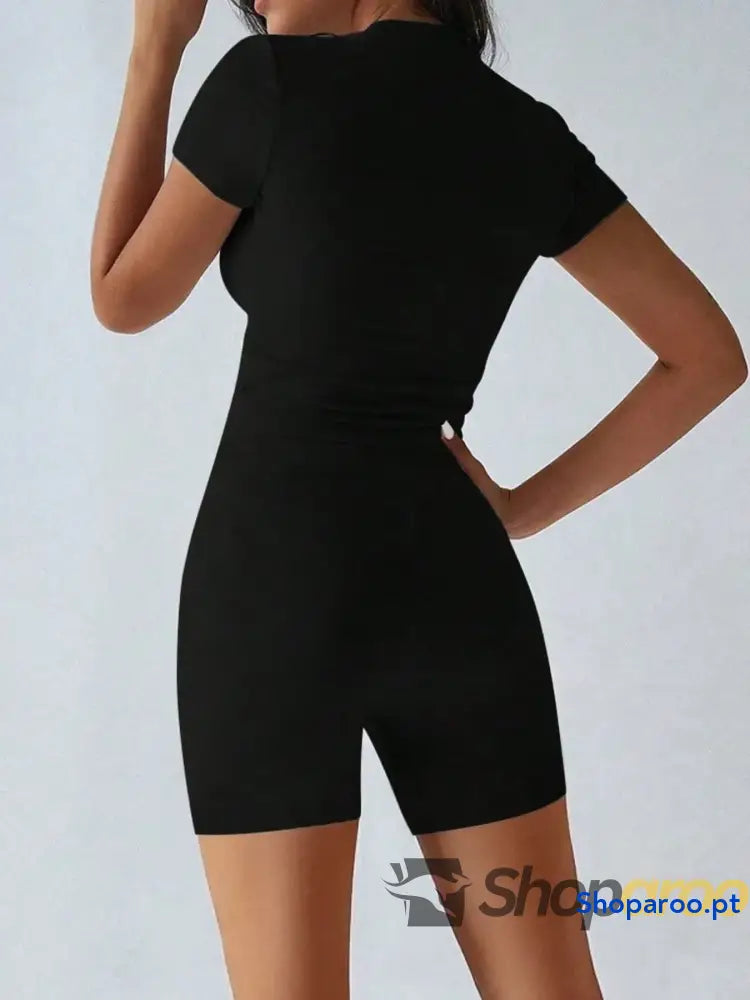 Round Neck Short Sleeve Top and Shorts Set