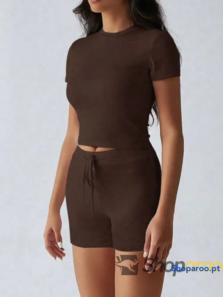Round Neck Short Sleeve Top and Shorts Set
