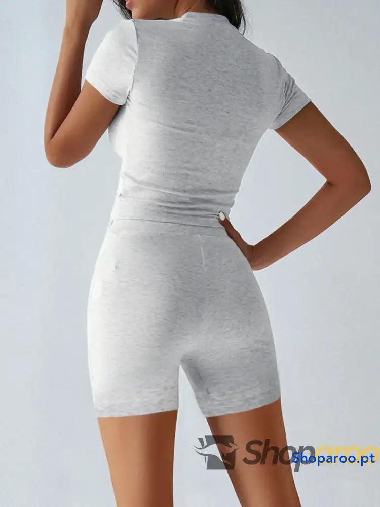 Round Neck Short Sleeve Top and Shorts Set