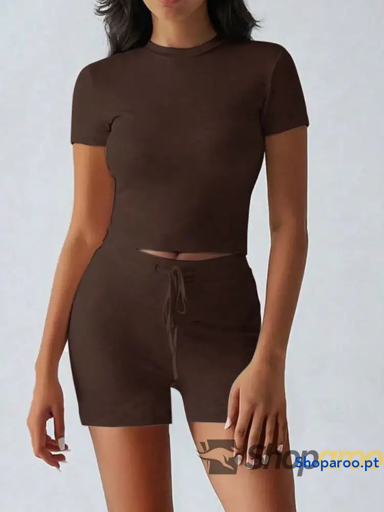 Round Neck Short Sleeve Top and Shorts Set