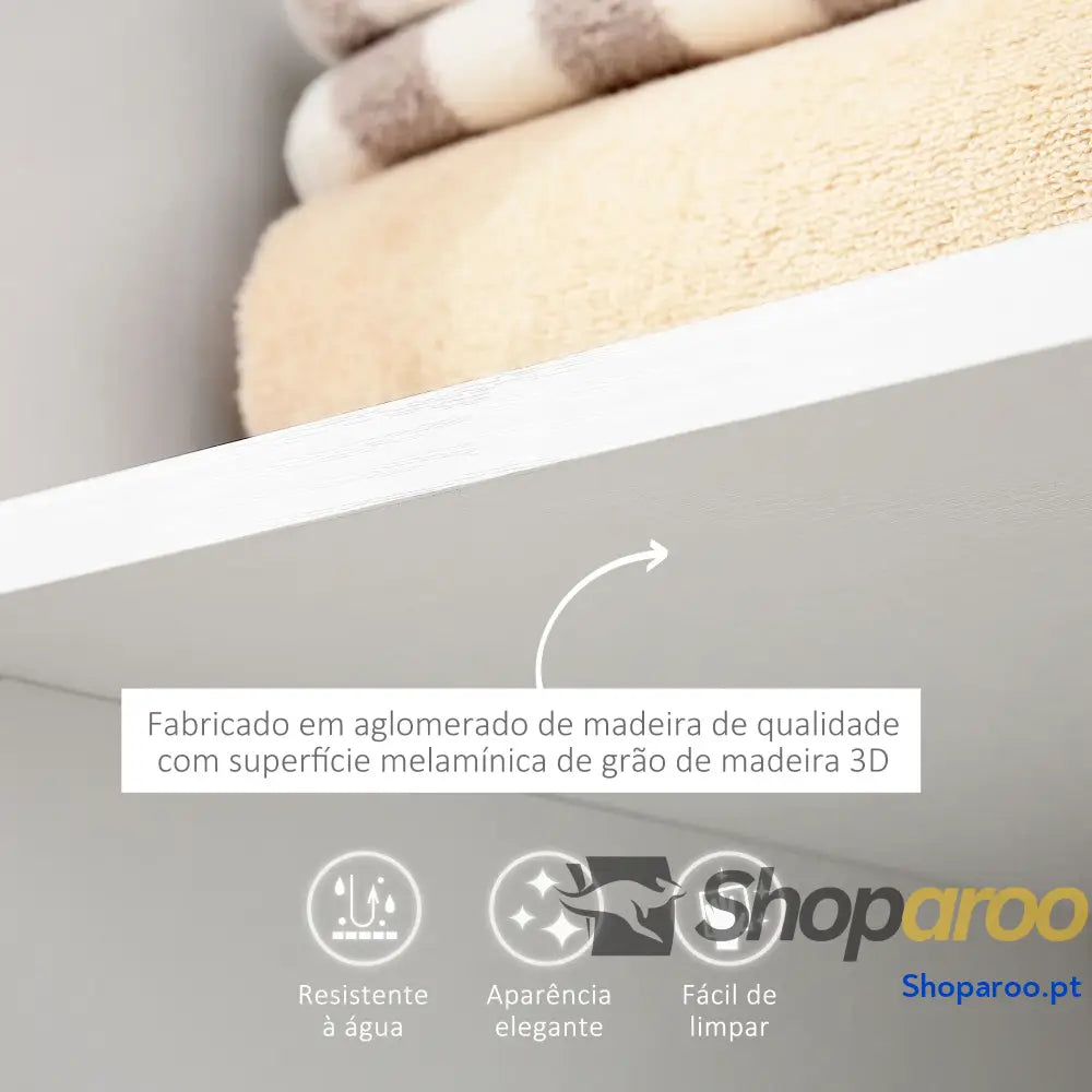 Roupeiro de Madeira Aberto com Prateleiras e Barra para Pendurar Branco