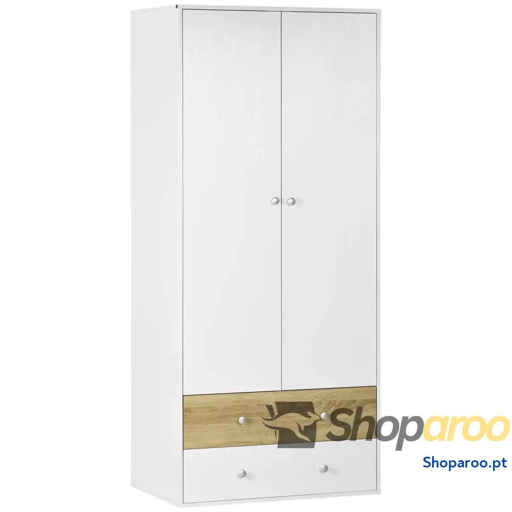 Roupeiro de Madeira Armário para Roupas com 2 Portas Gavetas e 1 Barra Pendurar 80x50x180 cm Branco Carvalho