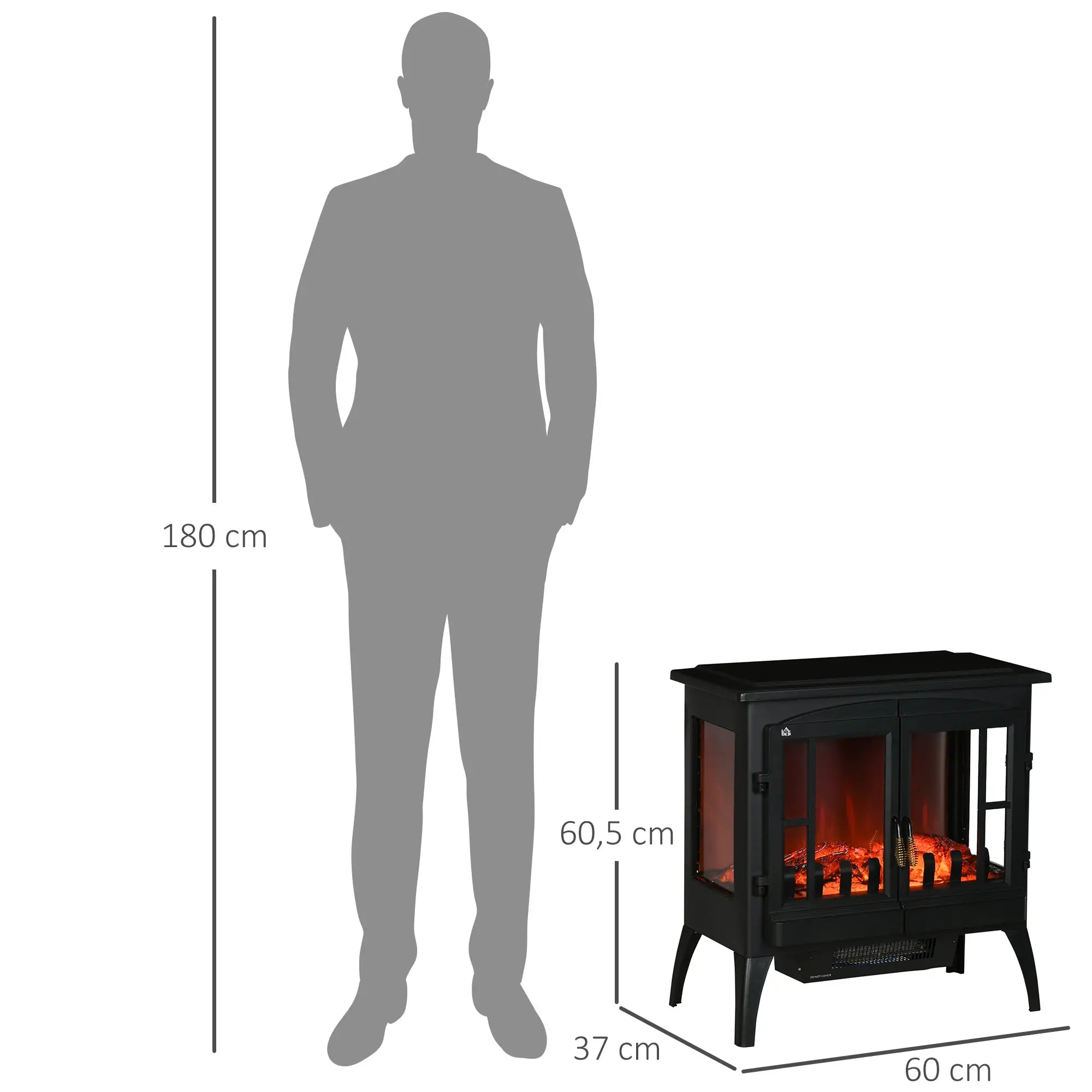 Lareira Elétrica 1000W/2000W com Luzes LED Chamas Realistas e Proteção Contra Superaquecimento para 15-20 ㎡ 60x37x60,5 cm Preto