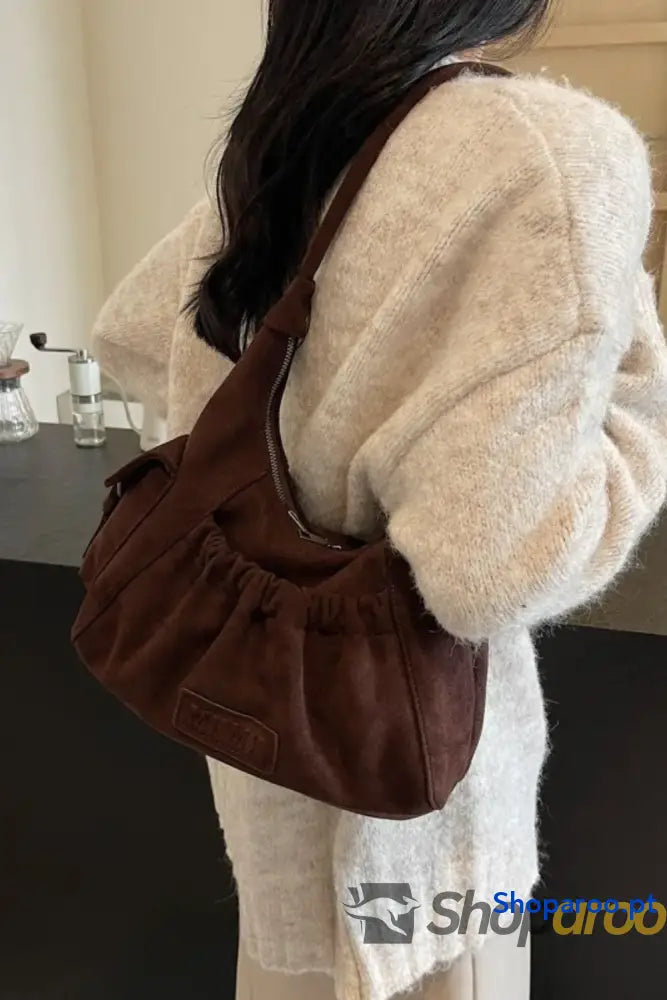 Ruched Suede Handbag with Zipper
