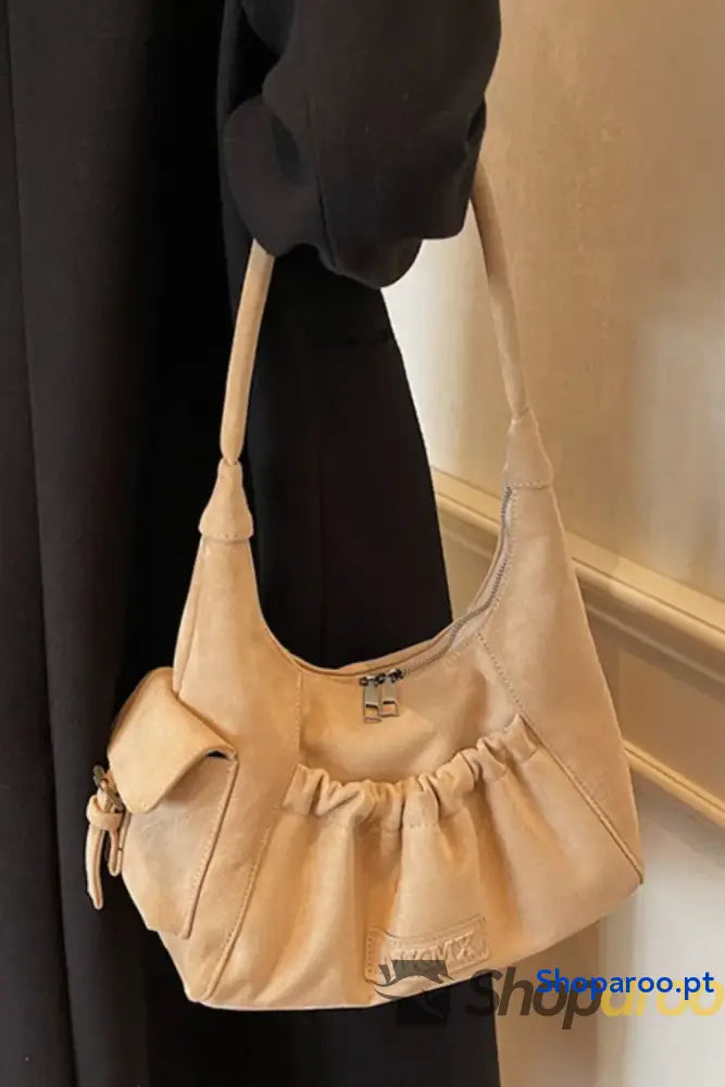 Ruched Suede Handbag with Zipper