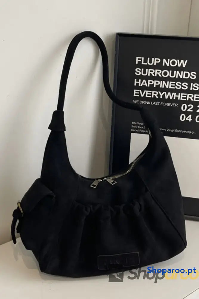 Ruched Suede Handbag with Zipper