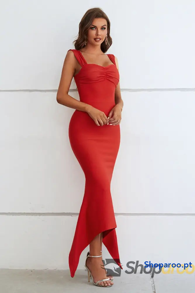 Ruched Sweetheart Neck Hem Detail Dress