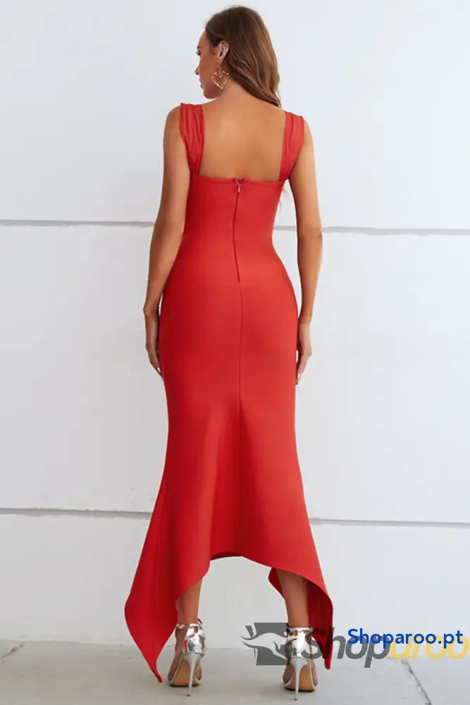 Ruched Sweetheart Neck Hem Detail Dress