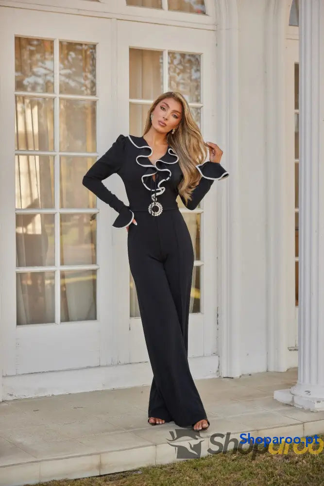 Ruffle Pattern Long Sleeve Jumpsuit
