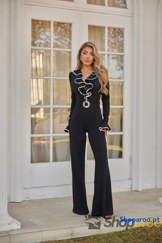 Ruffle Pattern Long Sleeve Jumpsuit