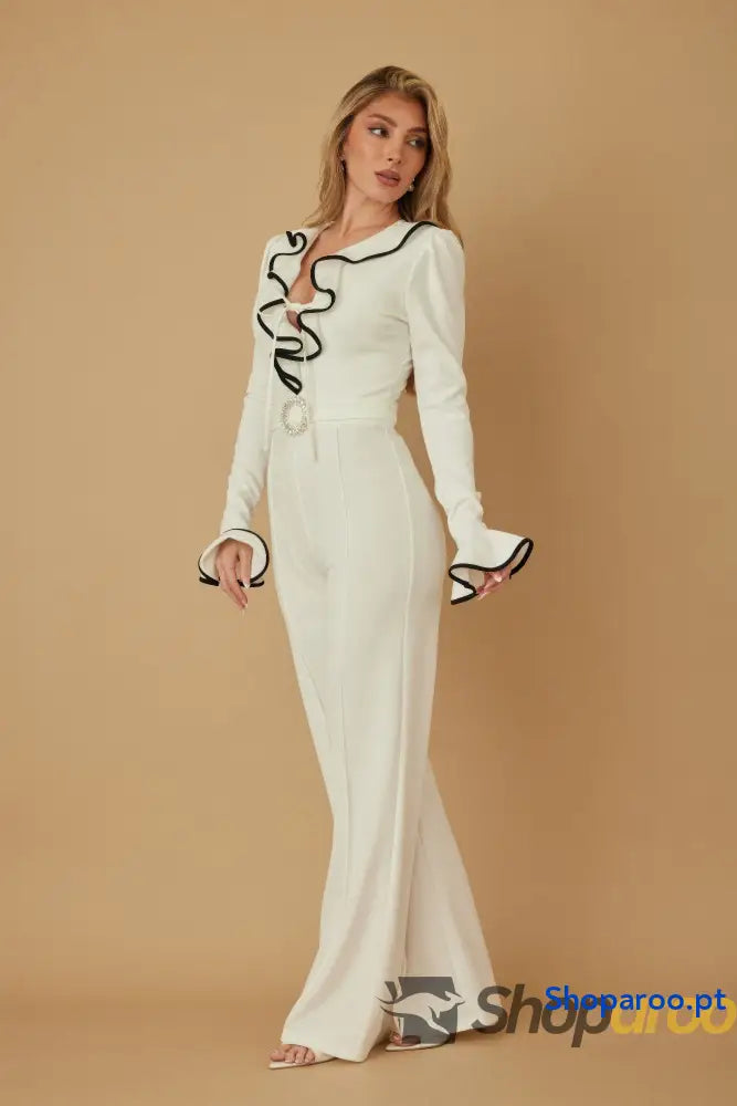 Ruffle Pattern Long Sleeve Jumpsuit