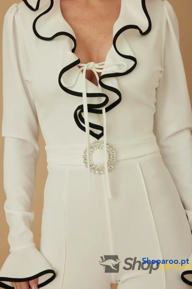 Ruffle Pattern Long Sleeve Jumpsuit