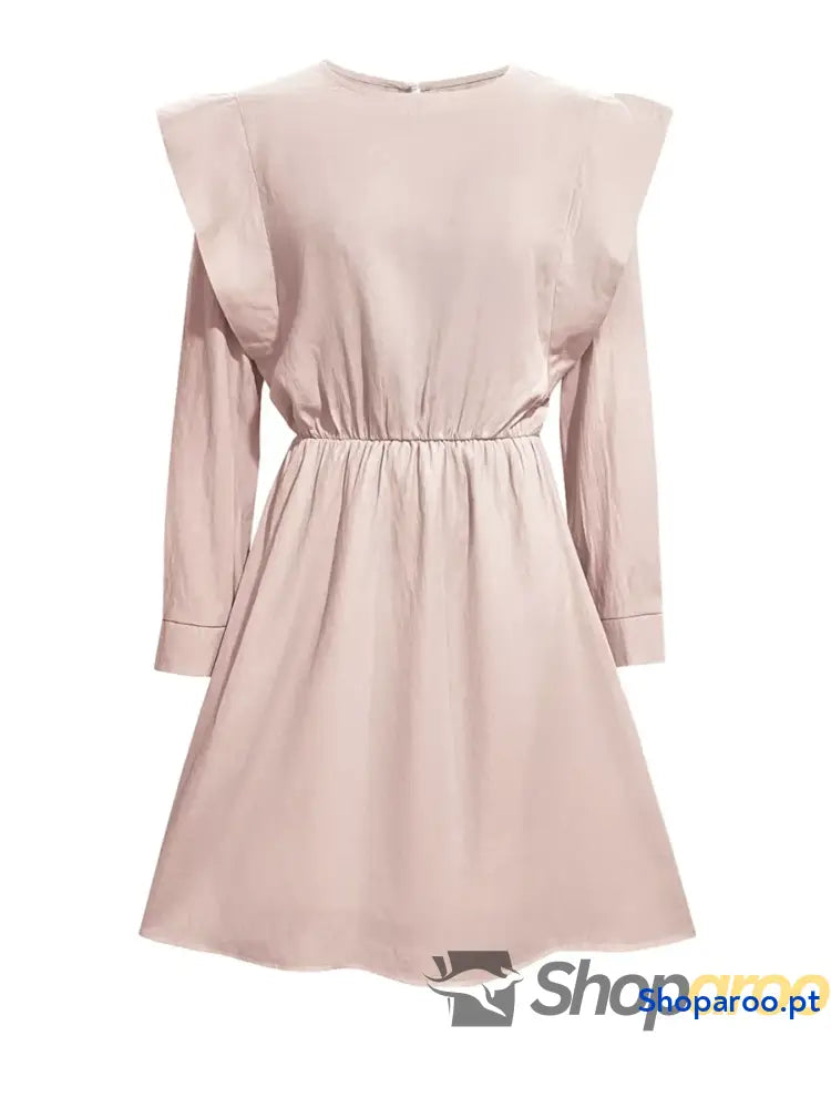 Vestido curto de manga comprida com folhos