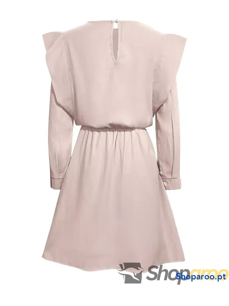 Vestido curto de manga comprida com folhos