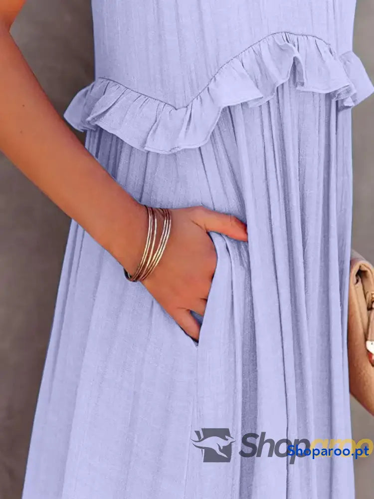 Ruffled Sleeveless Tiered Maxi Dress with Pockets