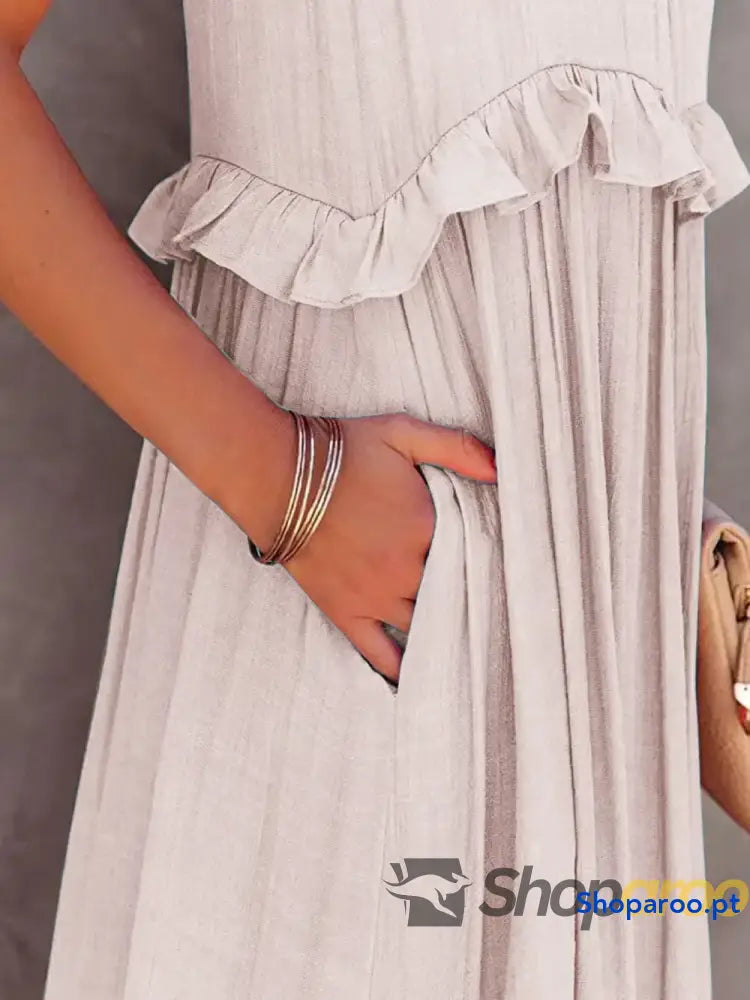 Ruffled Sleeveless Tiered Maxi Dress with Pockets
