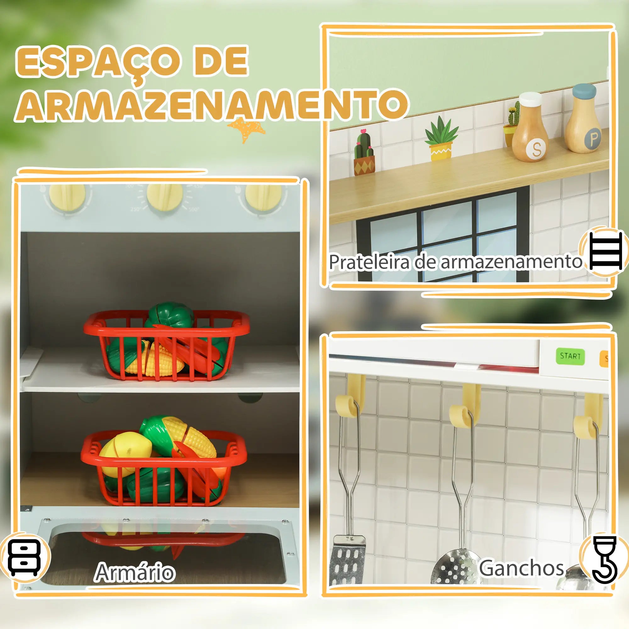 Cozinha de Madeira para Crianças Infantil com Acessórios Azul