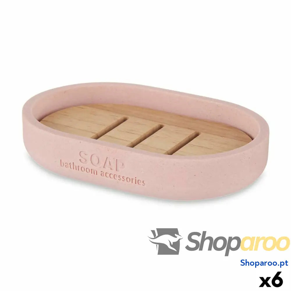 Saboneteira Berilo B5456BC 4 458 Cor de Rosa Resina Bambu 12,5 x 2,5 8,5 cm (6 Unidades)