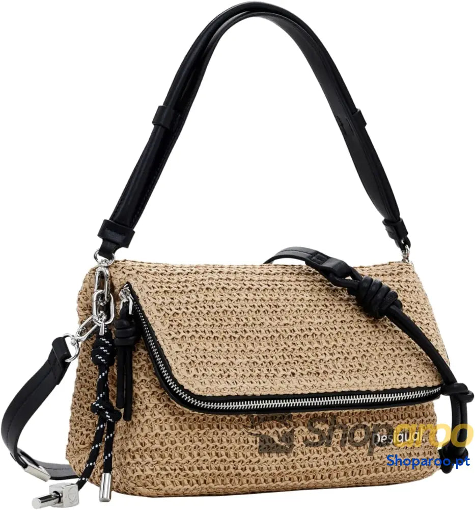 Saco de ombro ráfia com logótipo Desigual Natural