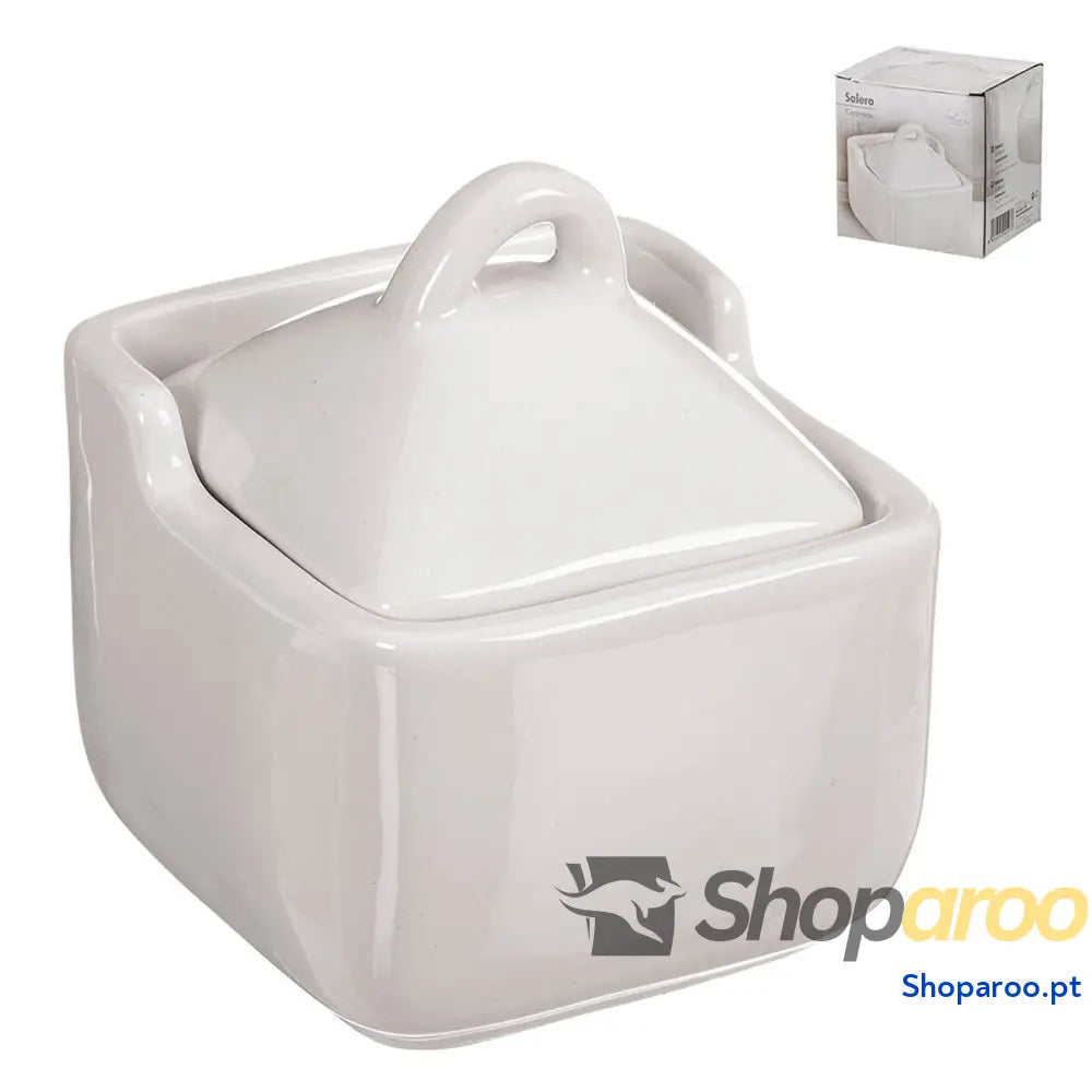 Saleiro com Tampa Kozina Branco Cerâmica 10 x 10 x 11,5 cm