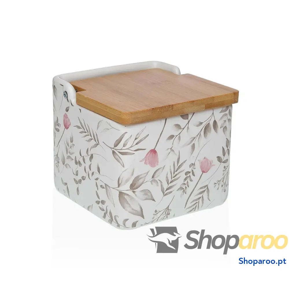 Saleiro com Tampa Versa Caprice Cerâmica Dolomite 12,2 x 11,5 x 12,2 cm