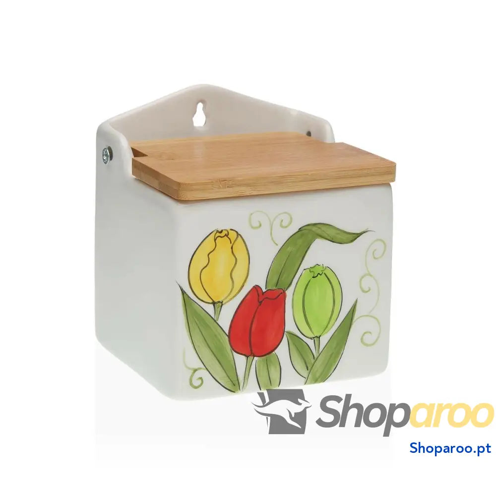Saleiro com Tampa Versa Cerâmica Bambu Dolomite Tulipa 10 x 12,5 x 11 cm