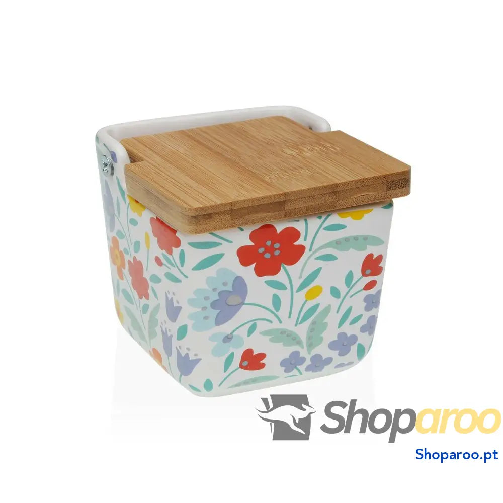 Saleiro com Tampa Versa Cerâmica Bloemen 8,8 x 8,5 x 8,8 cm