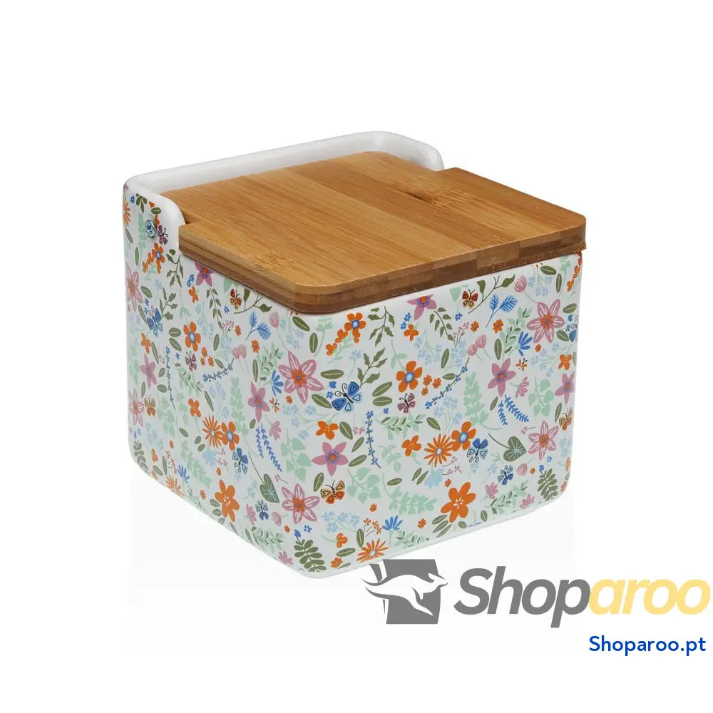 Saleiro com Tampa Versa Cerâmica Dolomite Bloemen 12,2 x 11,5 x 12,2 cm