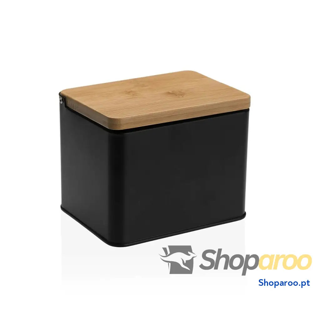 Saleiro com Tampa Versa Preto Metal Bambu 11 x 11 x 14 cm