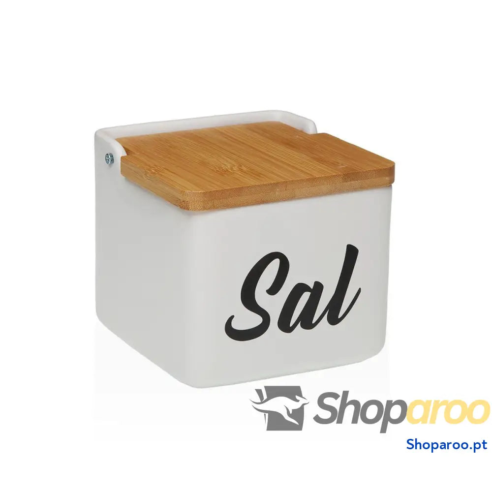 Saleiro com Tampa Versa Sal Branco Cerâmica 12,2 x 11,5 x 12,2 cm