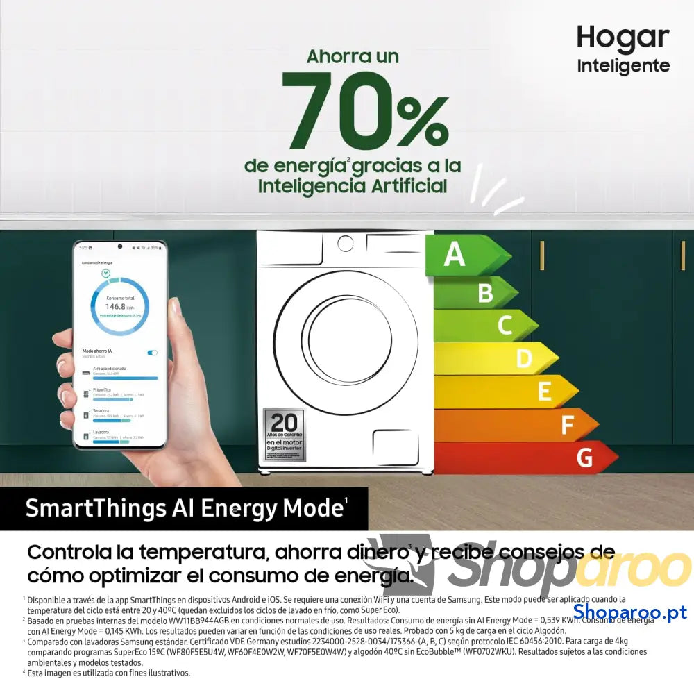SAMSUNG WW90CGC04DTEEC Máquina de lavar 9 kg AI EcoBubble™ com SmartThings e inteligência artificial classe A cor branca