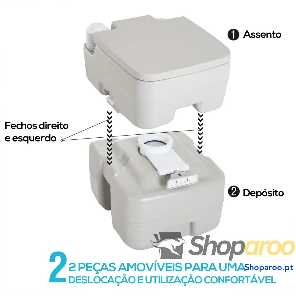Sanita Portátil 20L com Tampa para Campismo e Viagem Cinza Claro