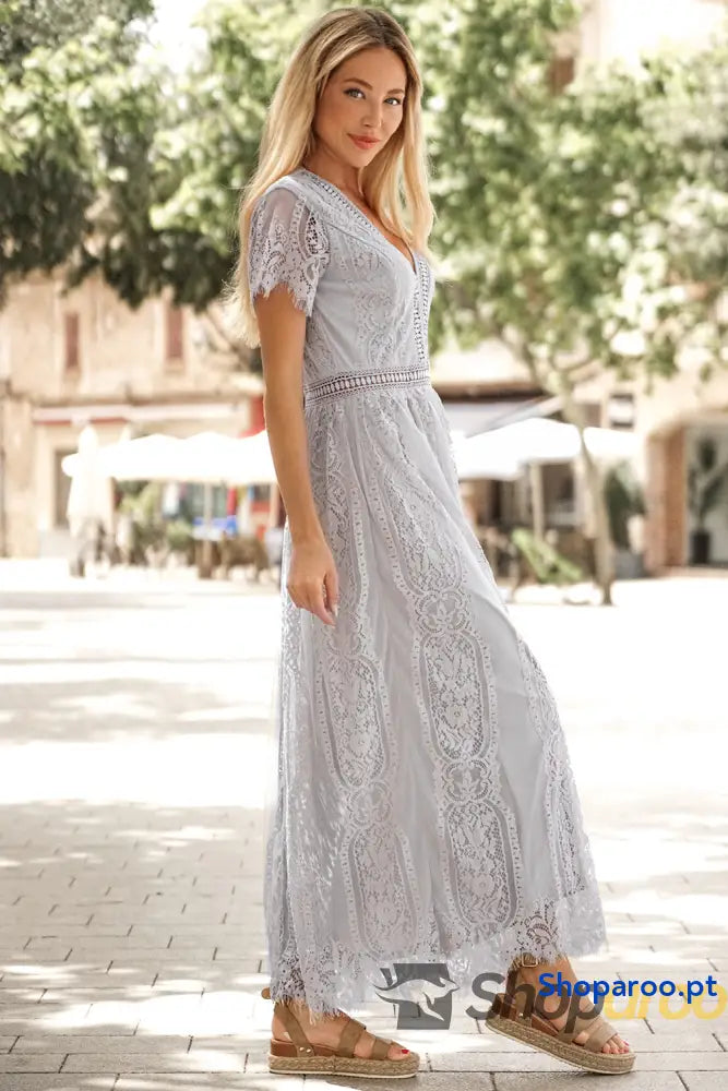 Scalloped Trim Lace Plunge Dress