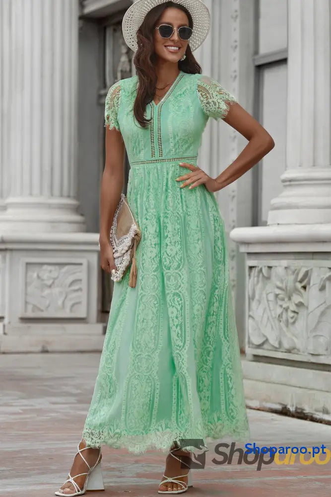 Scalloped Trim Lace Plunge Dress
