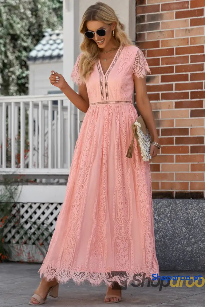 Scalloped Trim Lace Plunge Dress