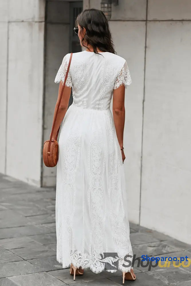 Scalloped Trim Lace Plunge Dress