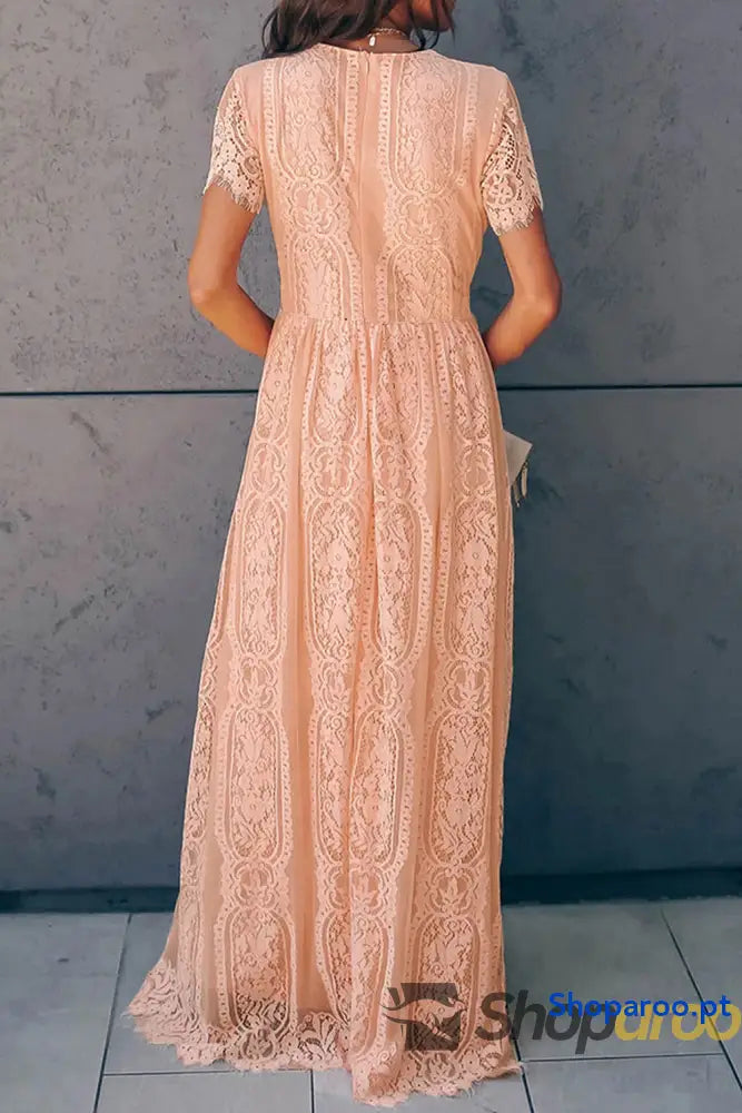 Scalloped Trim Lace Plunge Dress