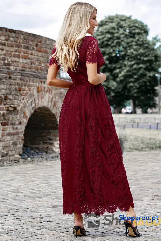 Scalloped Trim Lace Plunge Dress