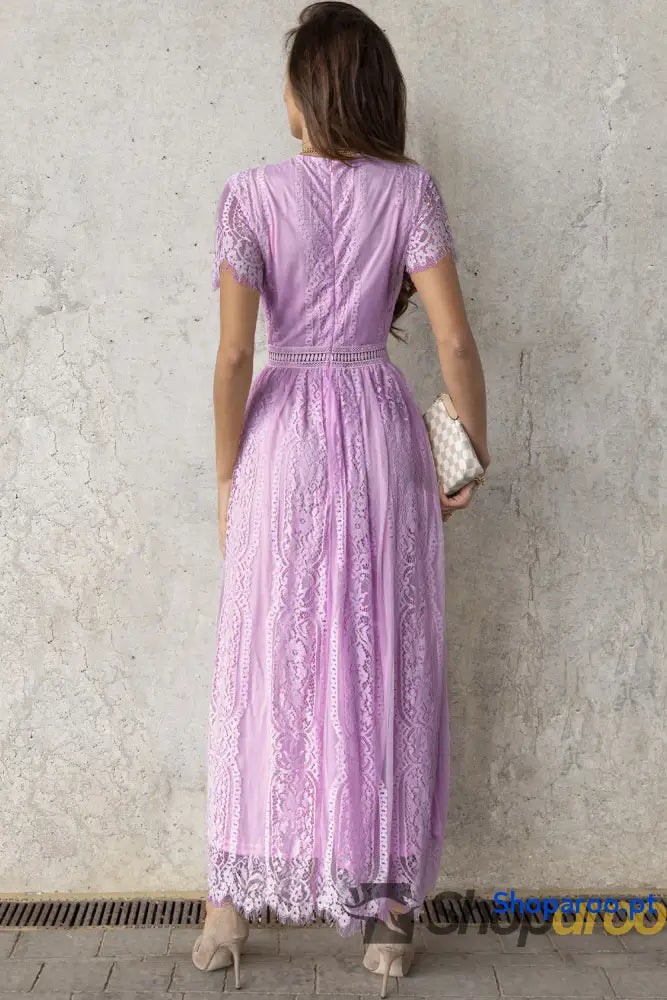Scalloped Trim Lace Plunge Dress