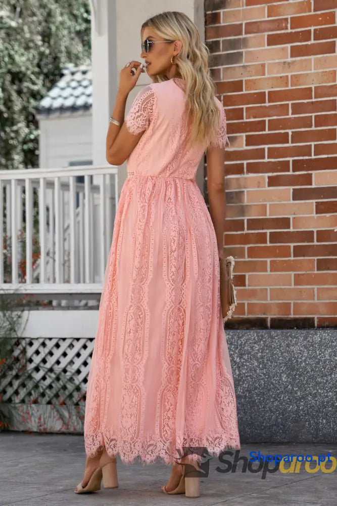 Scalloped Trim Lace Plunge Dress