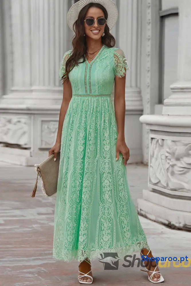 Scalloped Trim Lace Plunge Dress