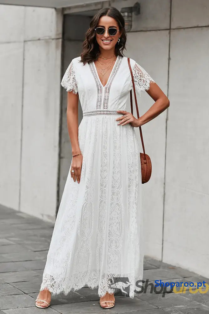Scalloped Trim Lace Plunge Dress