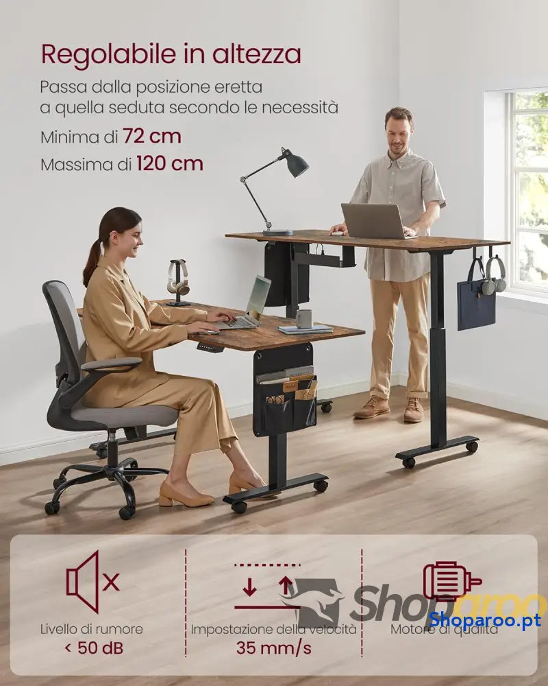 Secretária elétrica de altura regulável 70 x 160 (72 120) ajuste contínuo função memória com 4 alturas castanho rústico